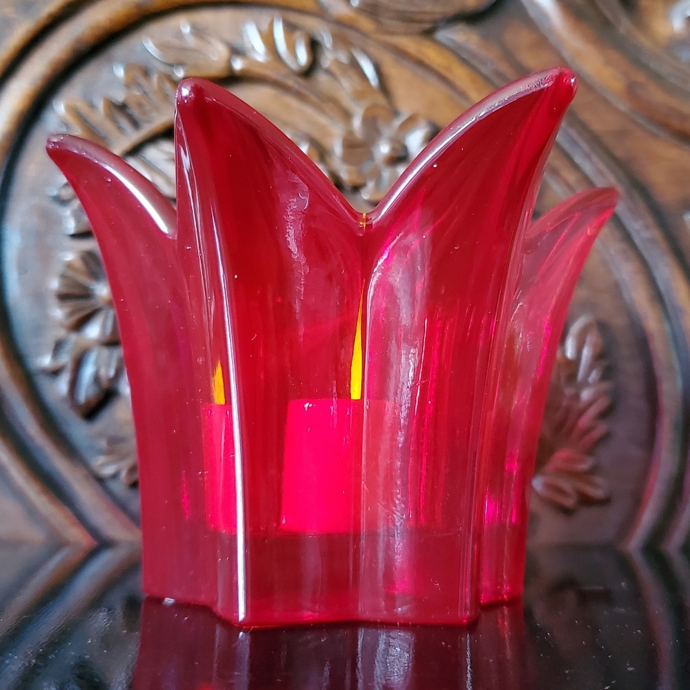 4" Wide Mikasa Florino Ruby Australian Lead 3" Tall Candle Votive Tealight